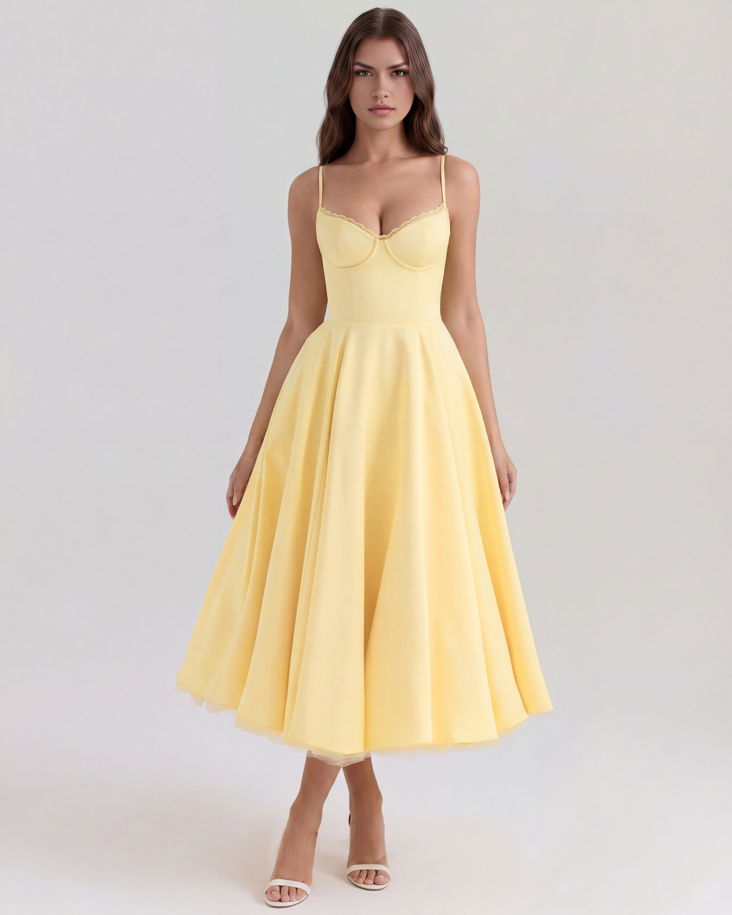 Cressida | Vestido midi con corsé y falda de tul en Negro