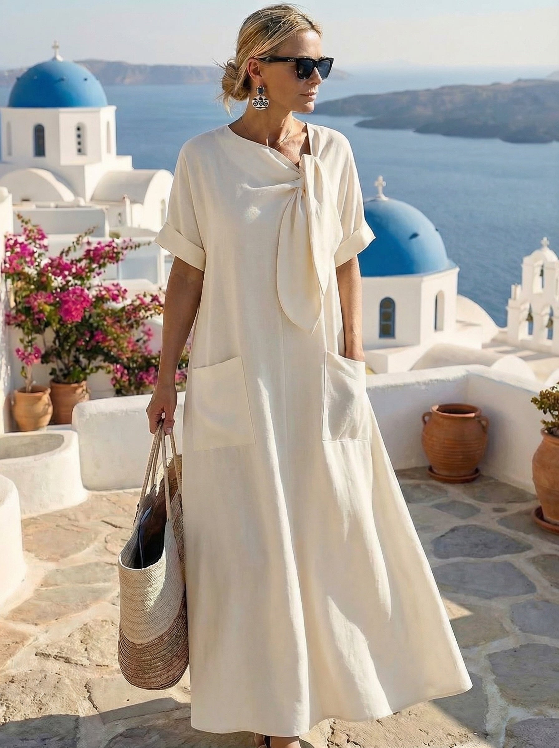 Fiorenza | Vestido midi fluido con lazada al cuello