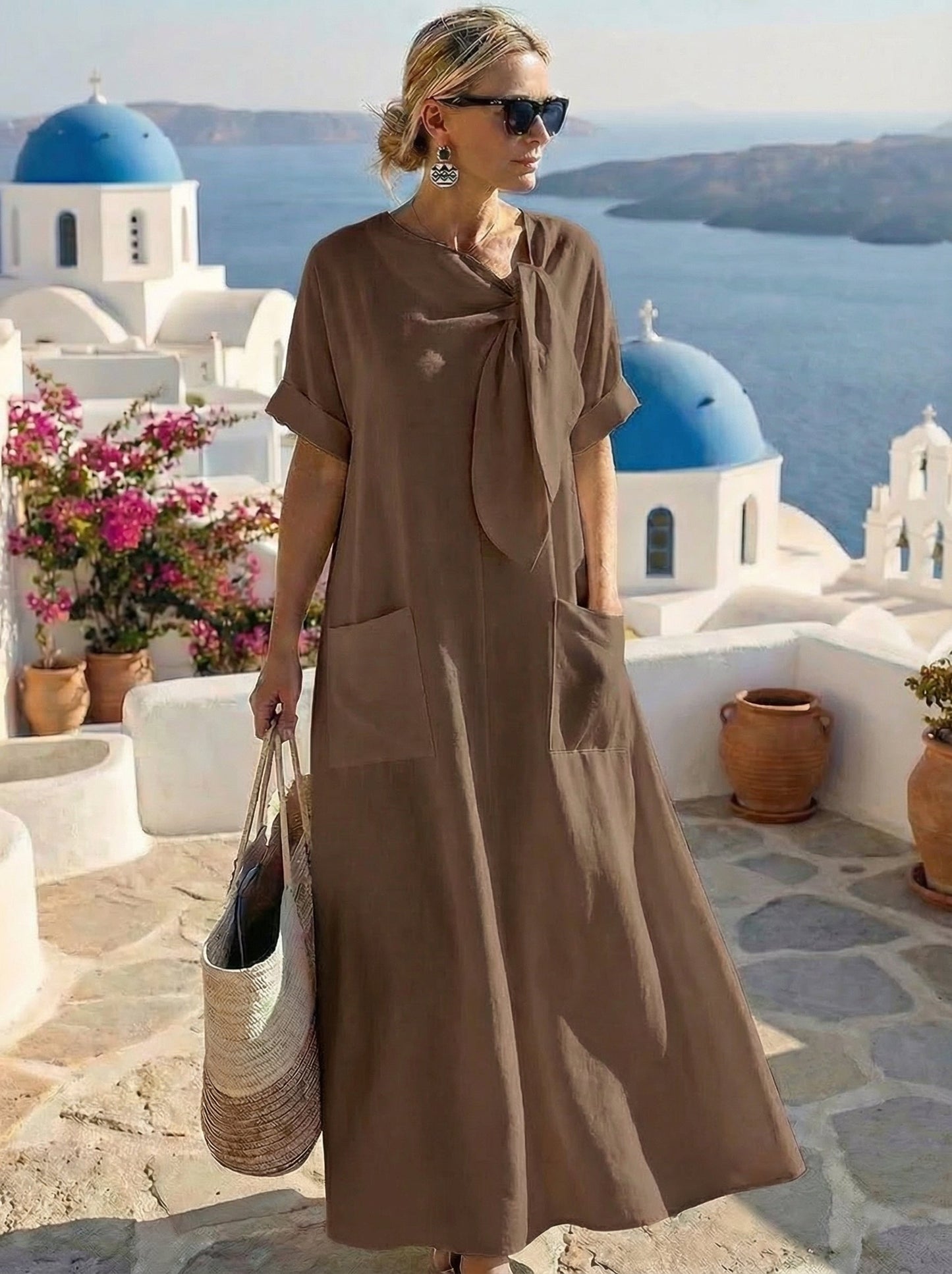 Fiorenza | Vestido midi fluido con lazada al cuello