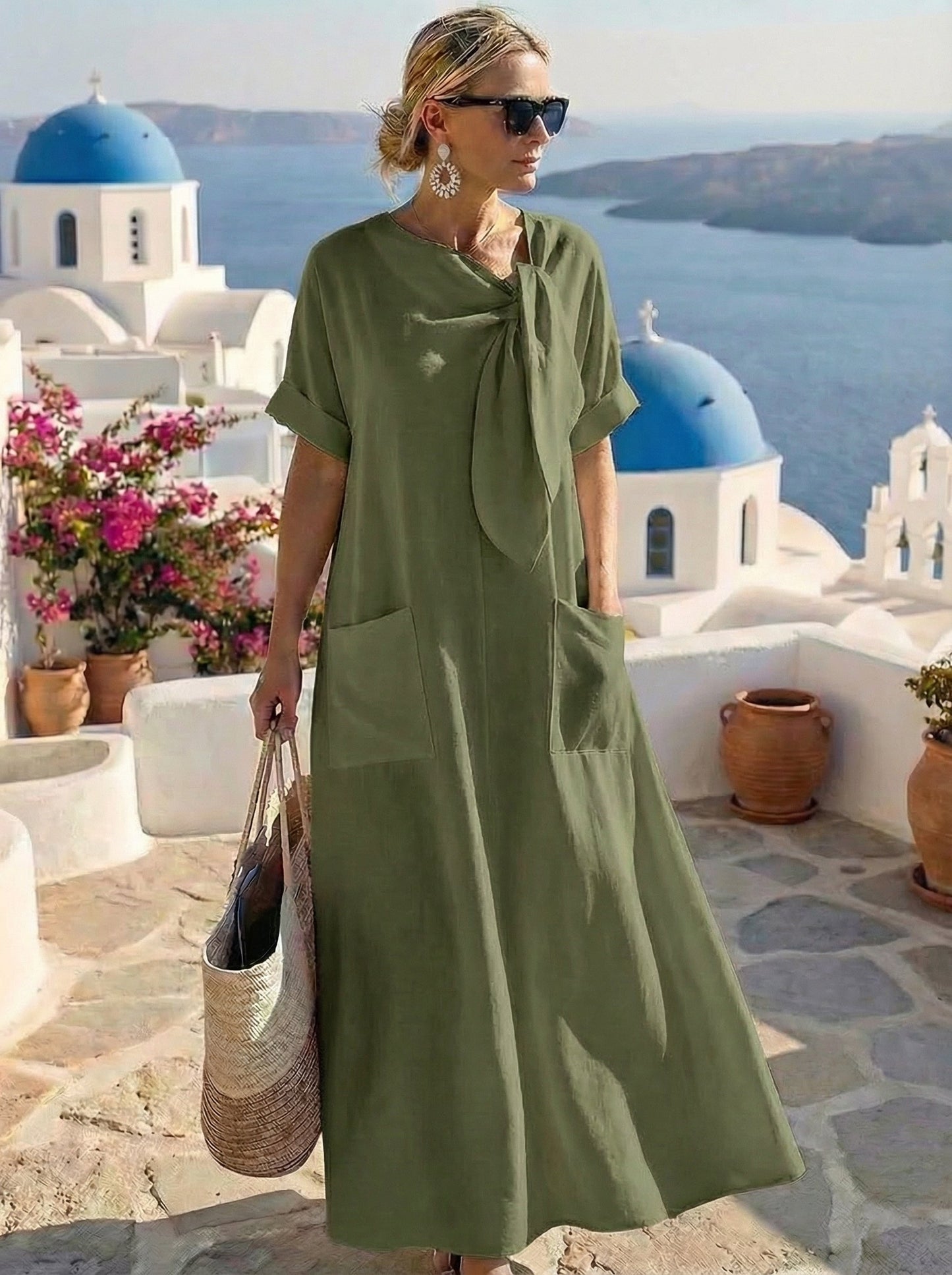 Fiorenza | Vestido midi fluido con lazada al cuello