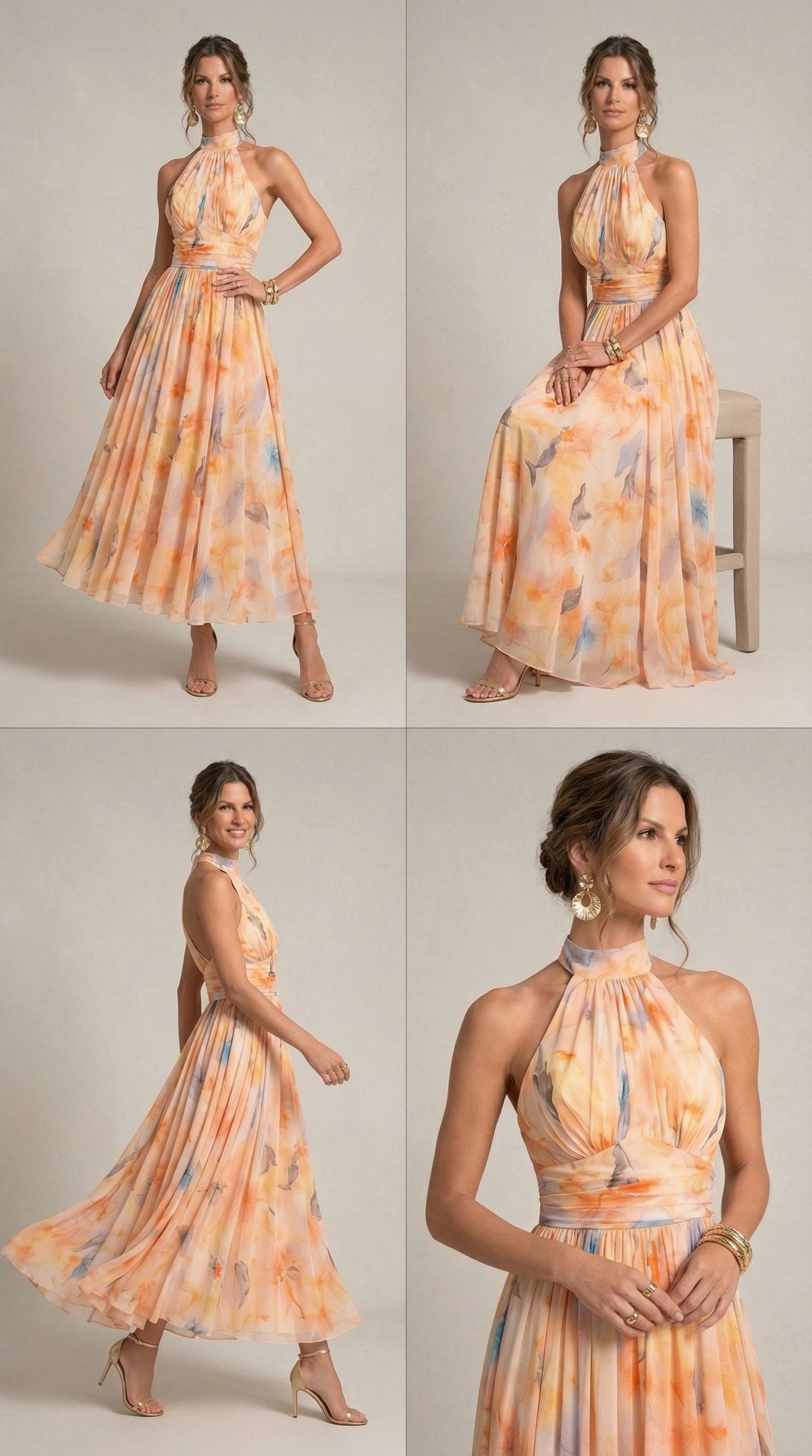 Esther | Vestido de cuello halter con estampado acuarela