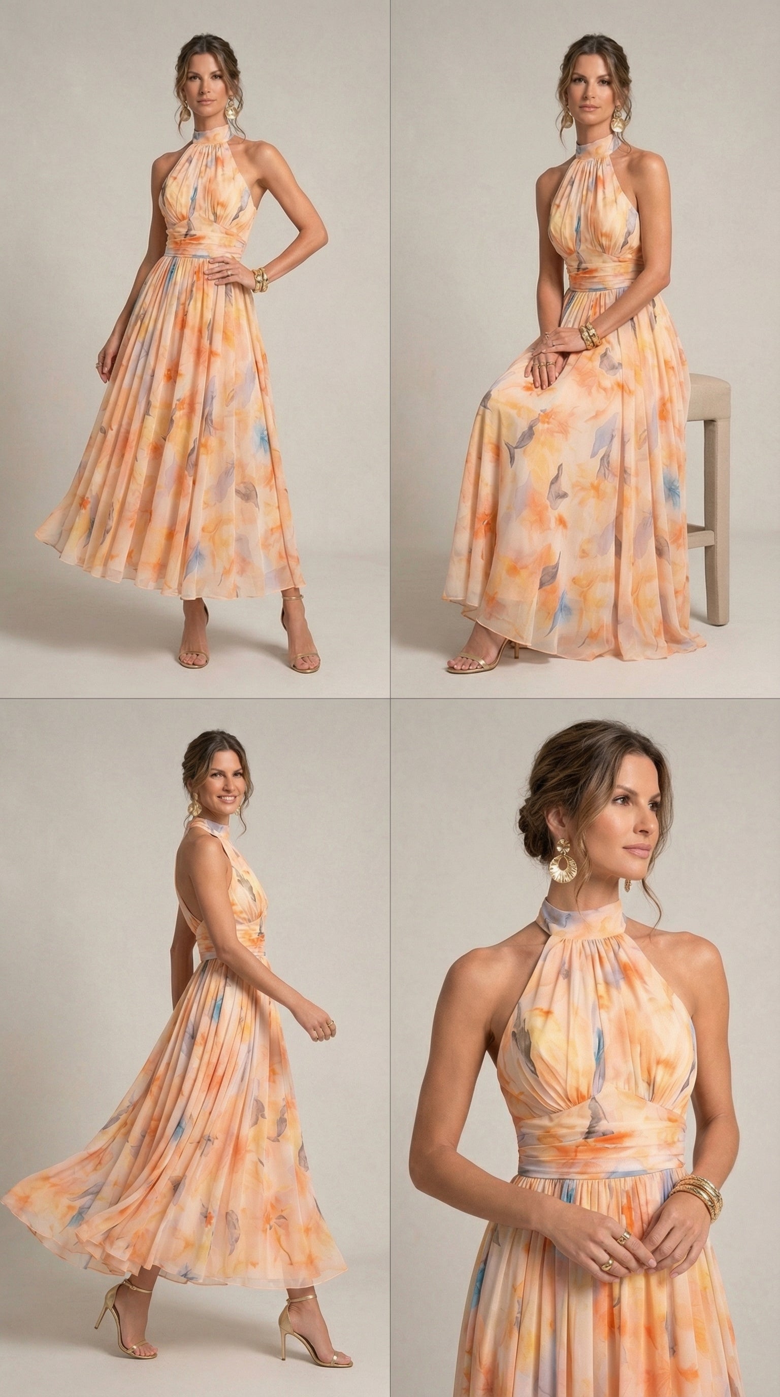 Esther | Vestido de cuello halter con estampado acuarela