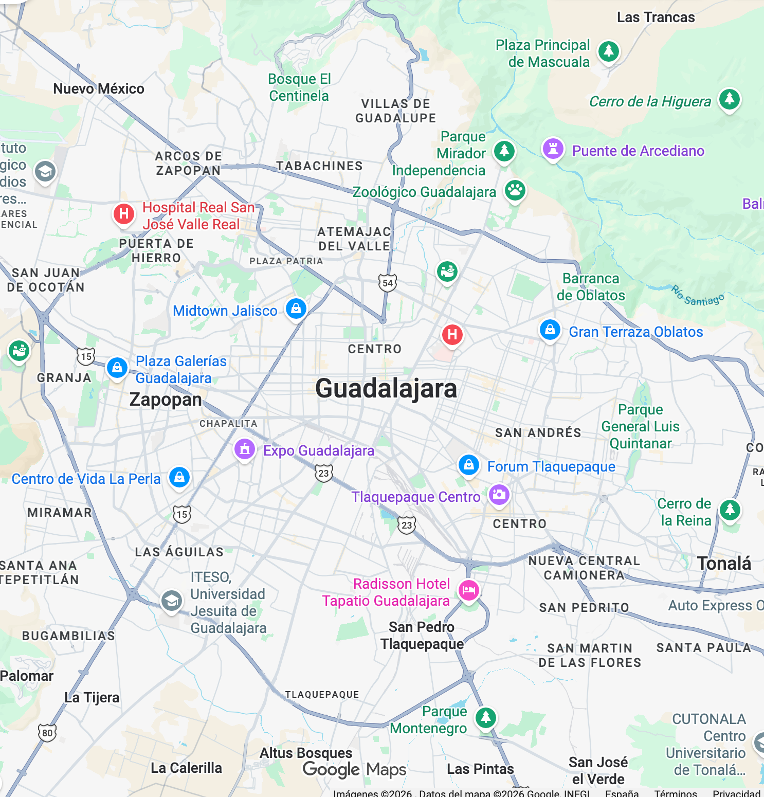 Mapa de Guadalajara, México