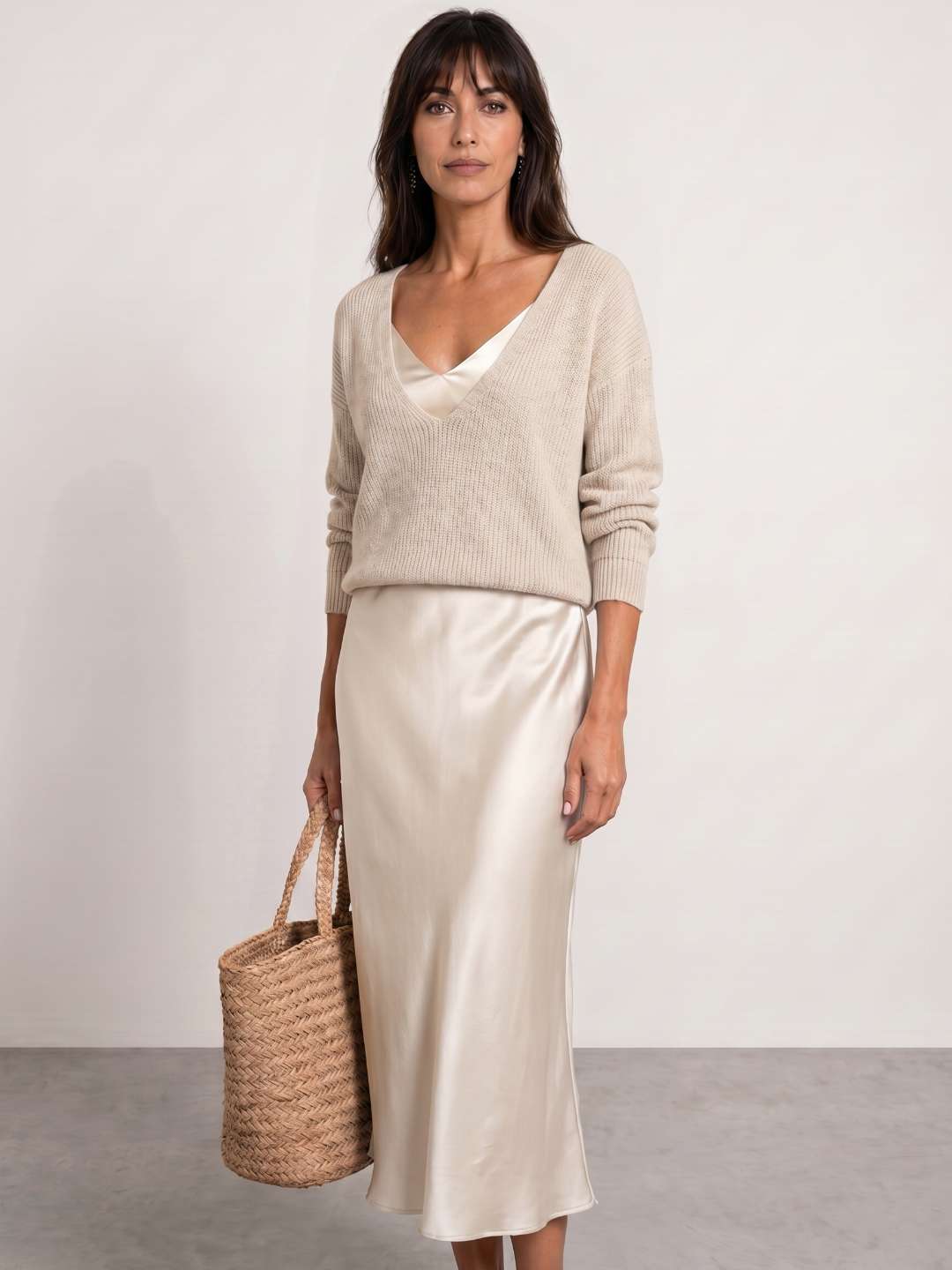 Élodie | Vestido midi satinado con jersey incluido