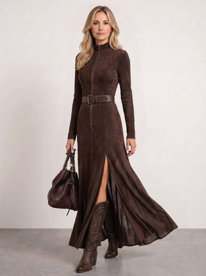 Marsella | Vestido largo de antelina con cinturón