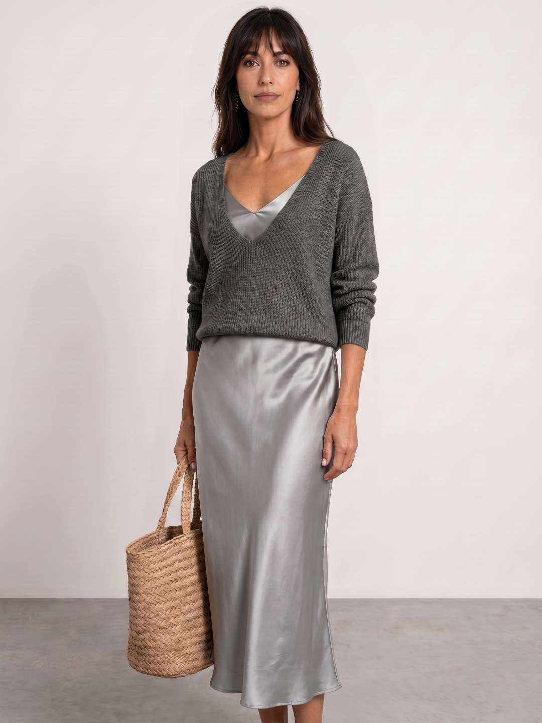Élodie | Vestido midi satinado con jersey incluido