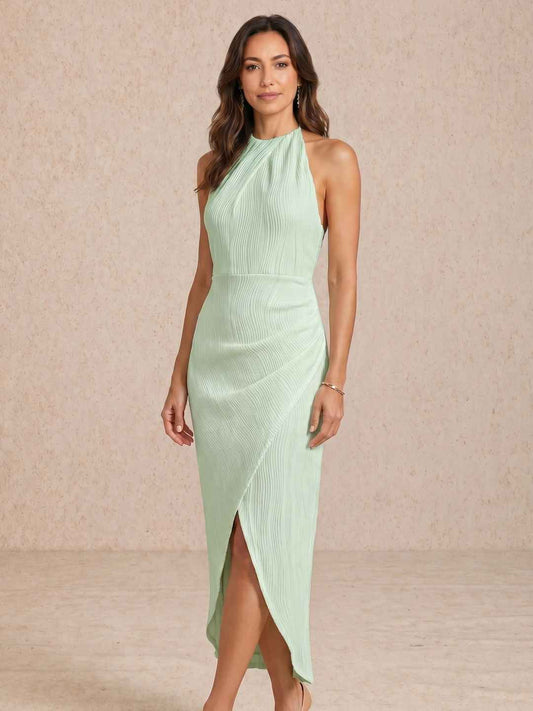Salima | Vestido midi plisado con escote halter