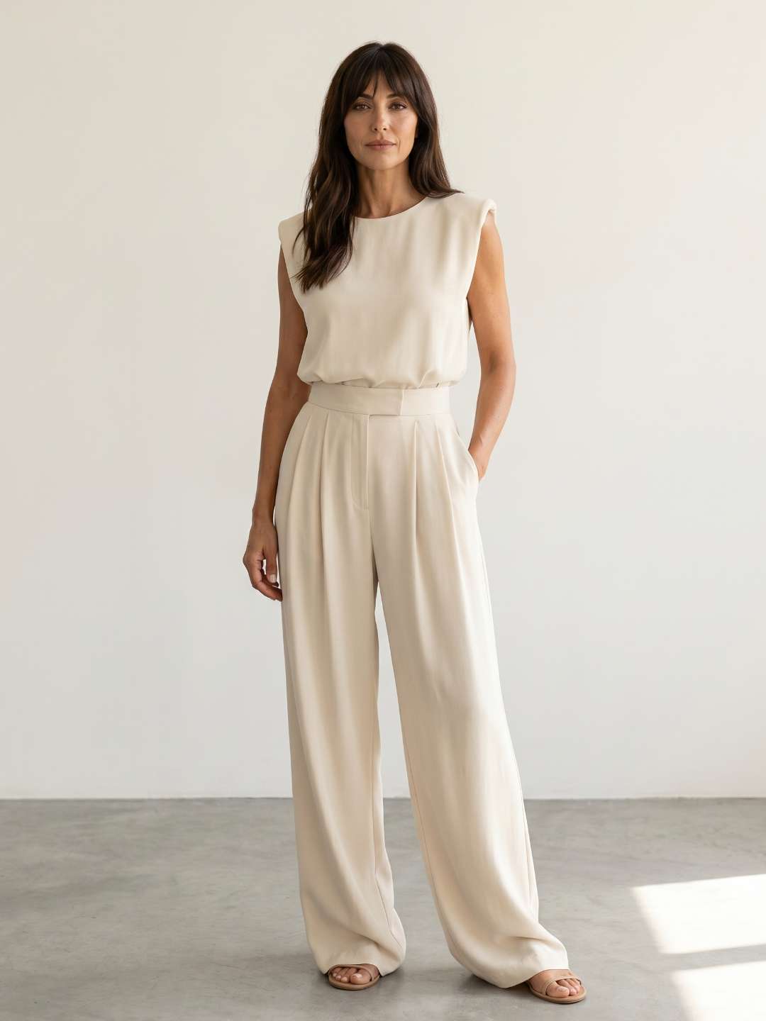 Adriana | Conjunto fluido con top estructurado y pantalón ancho