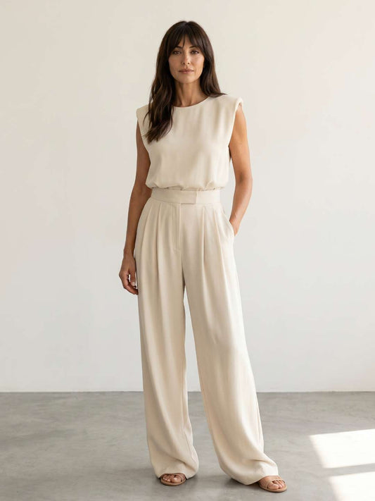 Adriana | Conjunto fluido con top estructurado y pantalón ancho