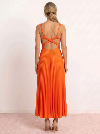Vesta | Vestido midi plisado con escote en V