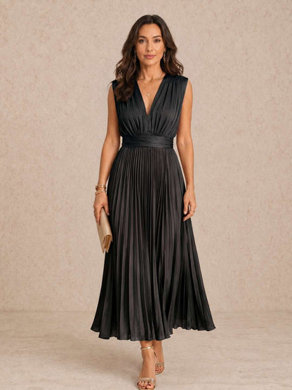 Aurelia | Vestido midi plisado con escote en V