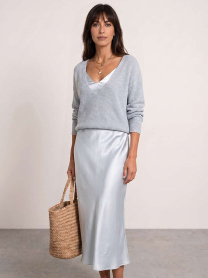 Élodie | Vestido midi satinado con jersey incluido