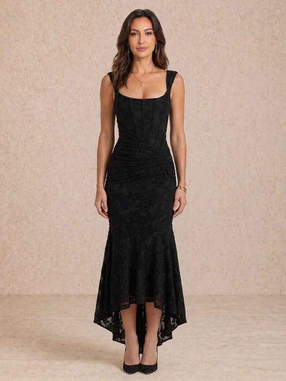 Elisa | Vestido midi drapeado con escote cuadrado