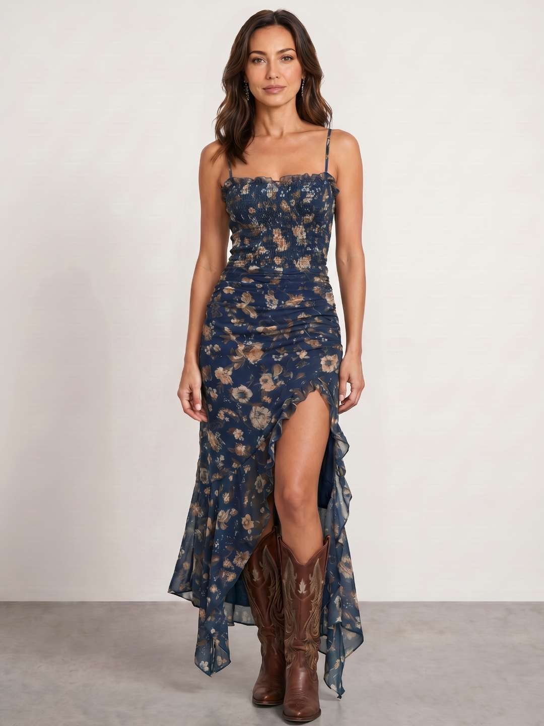 Zaira | Vestido largo floral con abertura lateral