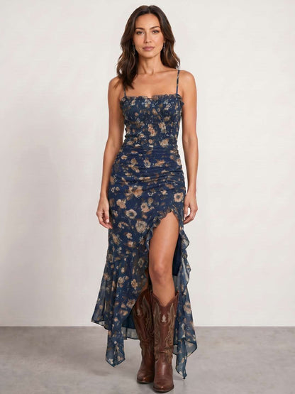 Zaira | Vestido largo floral con abertura lateral