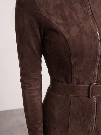 Marsella | Vestido largo de antelina con cinturón