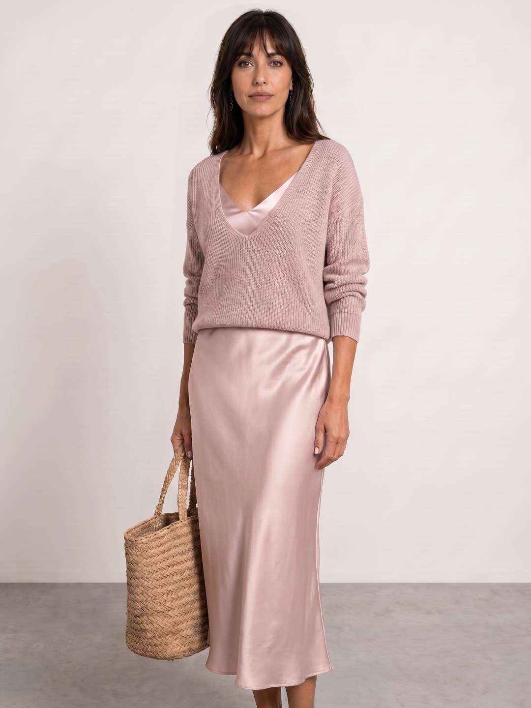 Élodie | Vestido midi satinado con jersey incluido