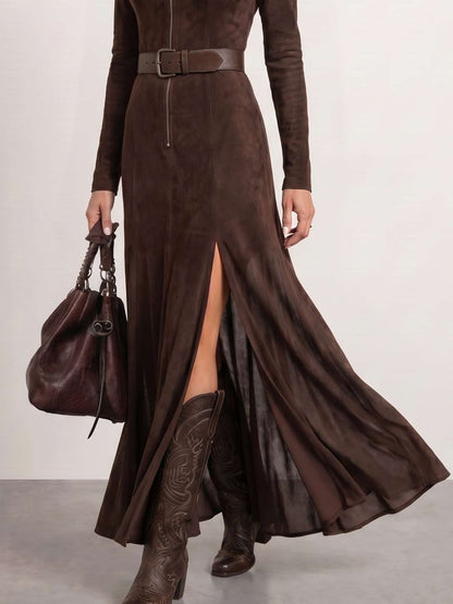 Marsella | Vestido largo de antelina con cinturón