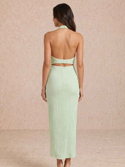 Salima | Vestido midi plisado con escote halter