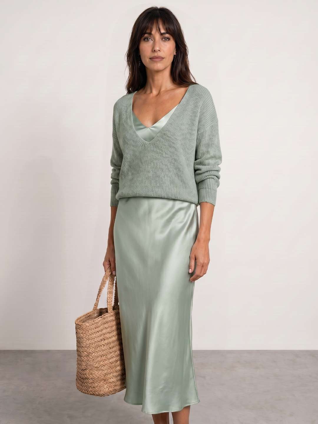 Élodie | Vestido midi satinado con jersey incluido