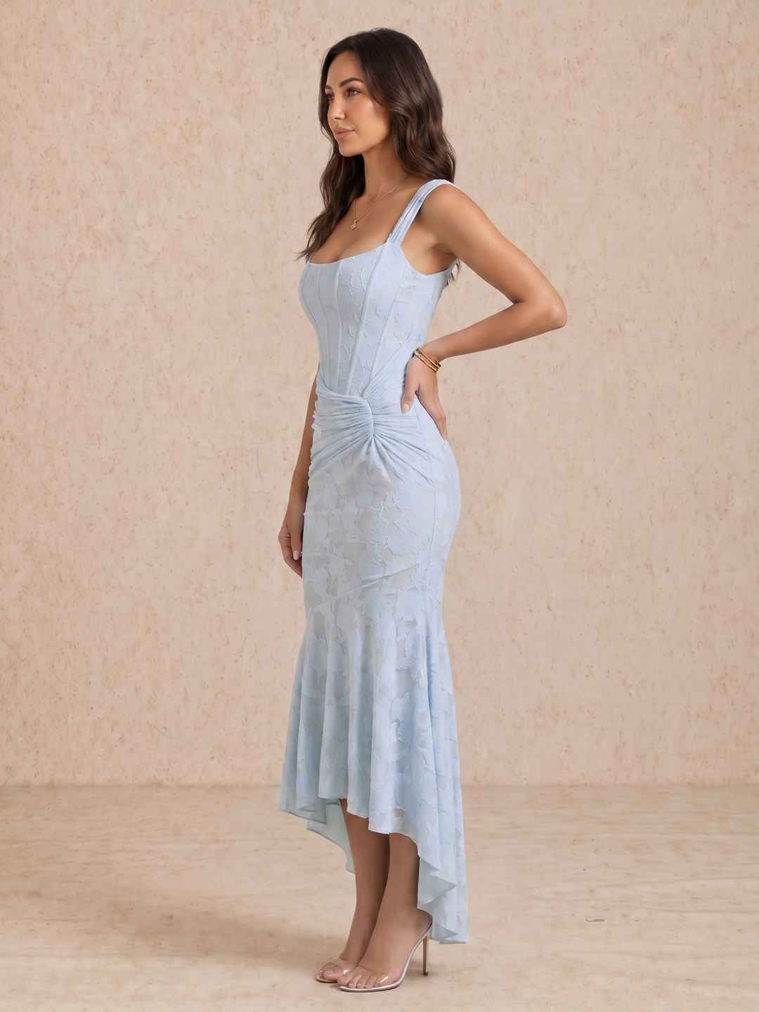 Elisa | Vestido midi drapeado con escote cuadrado