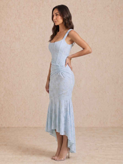 Elisa | Vestido midi drapeado con escote cuadrado
