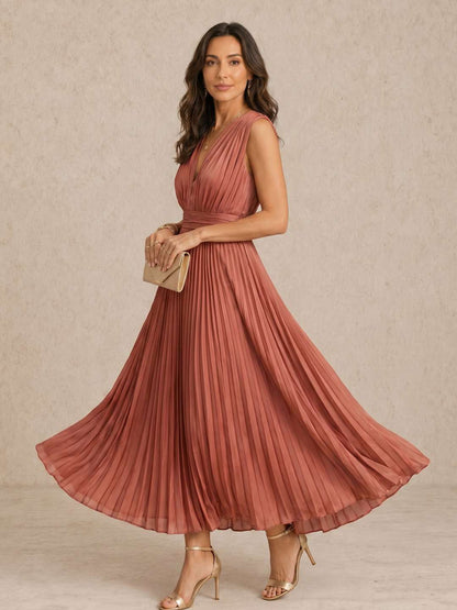 Aurelia | Vestido midi plisado con escote en V