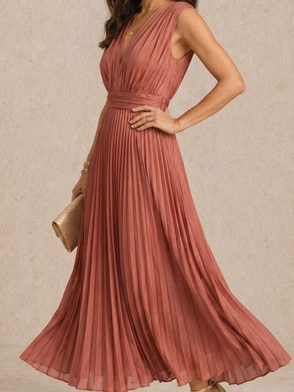 Aurelia | Vestido midi plisado con escote en V