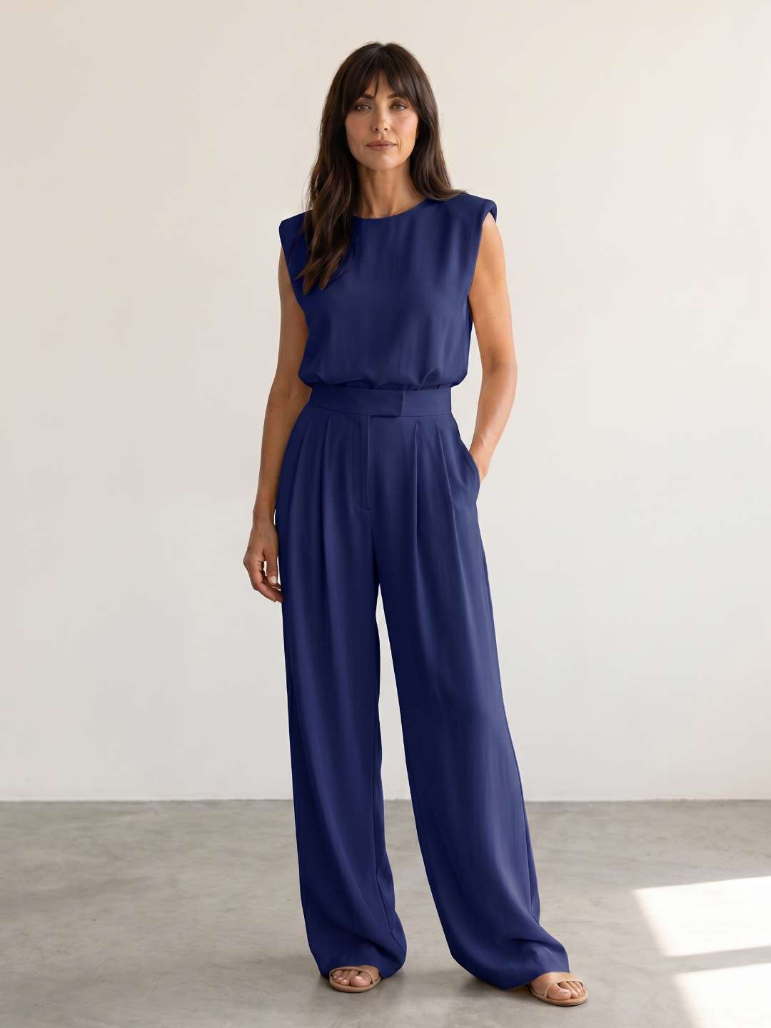 Adriana | Conjunto fluido con top estructurado y pantalón ancho