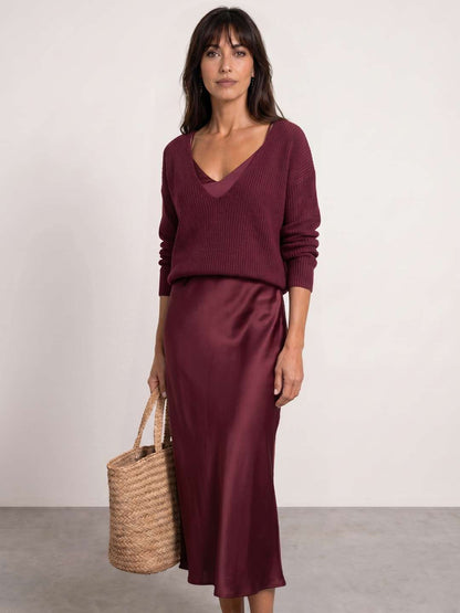 Élodie | Vestido midi satinado con jersey incluido