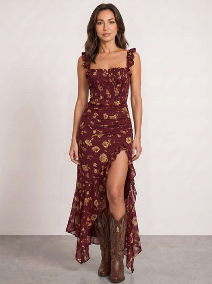 Zaira | Vestido largo floral con abertura lateral