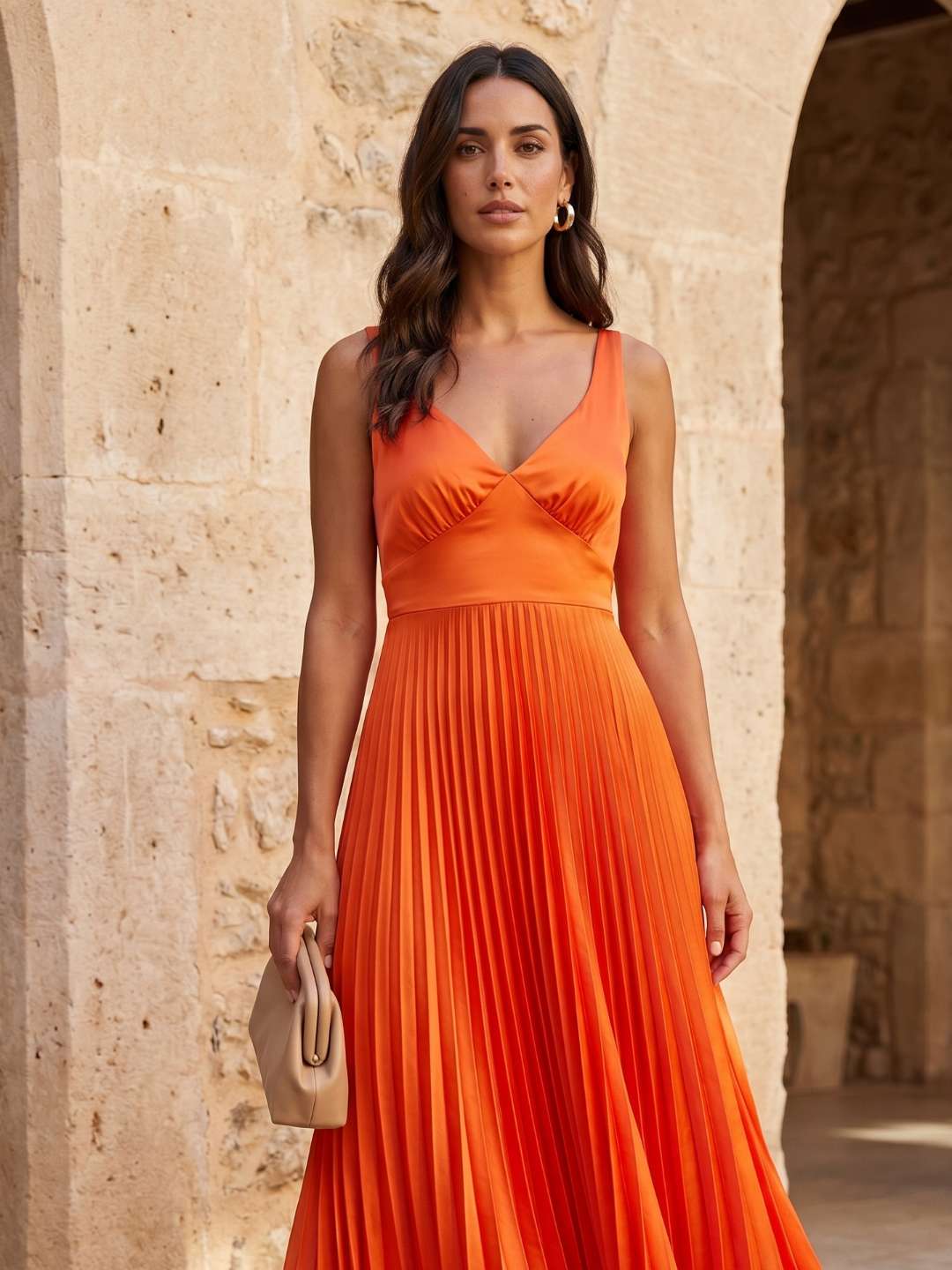 Vesta | Vestido midi plisado con escote en V