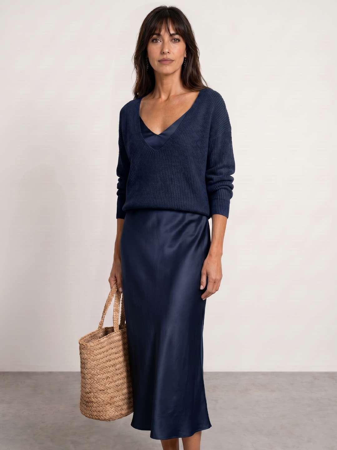 Élodie | Vestido midi satinado con jersey incluido