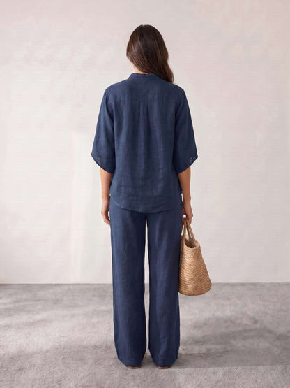 Maribel | Conjunto de lino con mangas murciélago y pantalón ancho