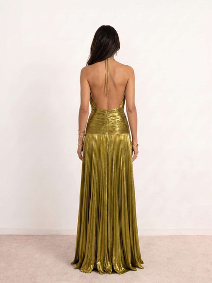 Emma | Vestido largo plisado con escote halter