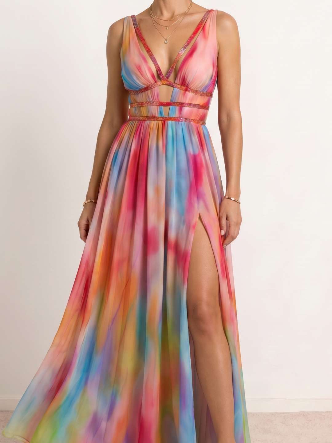 Freya | Vestido largo estampado efecto acuarela