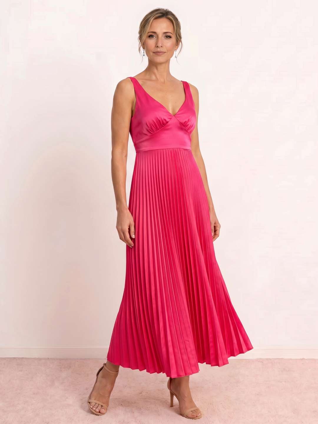 Vesta | Vestido midi plisado con escote en V