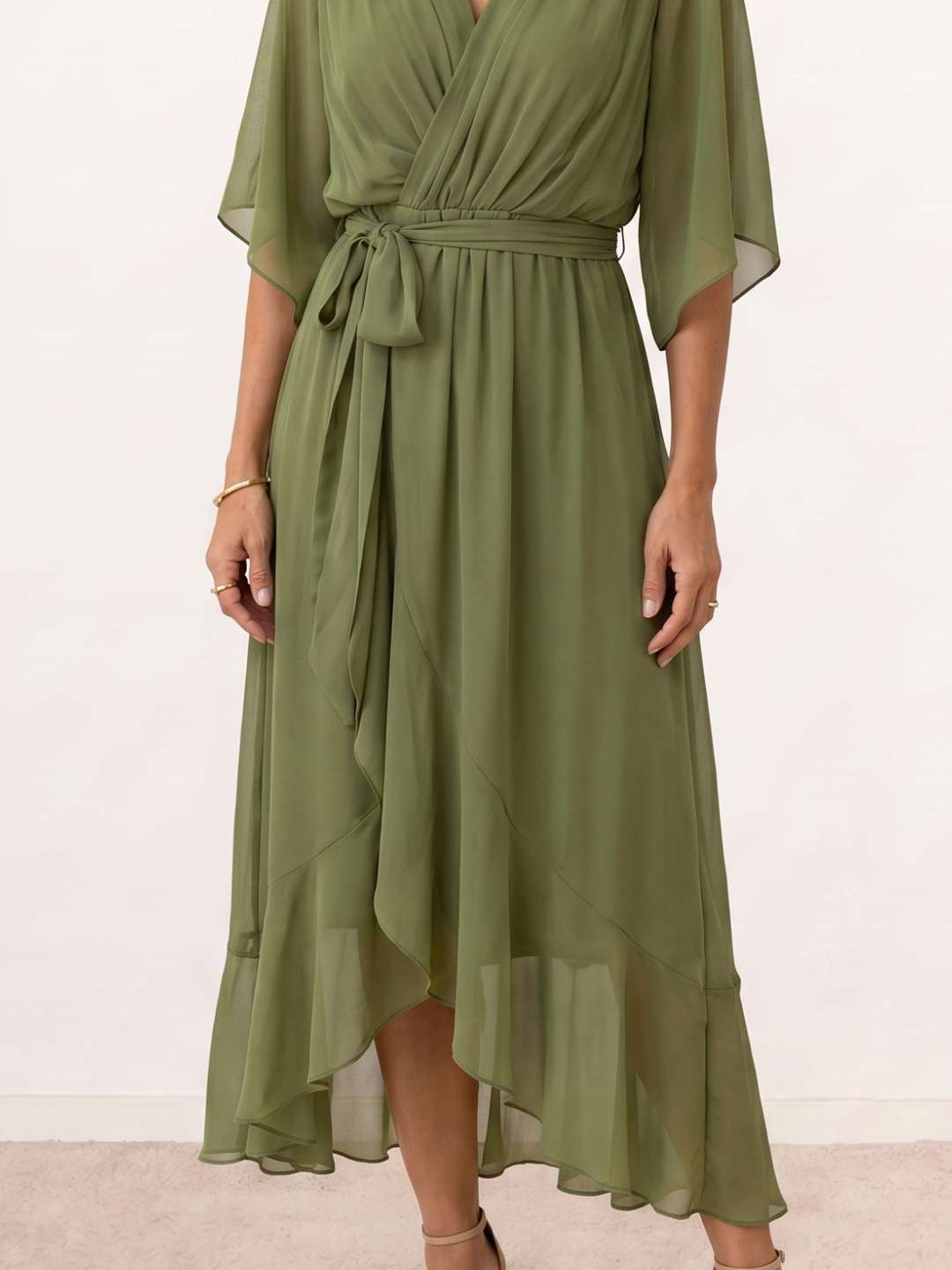Mónica | Vestido midi cruzado con cinturón