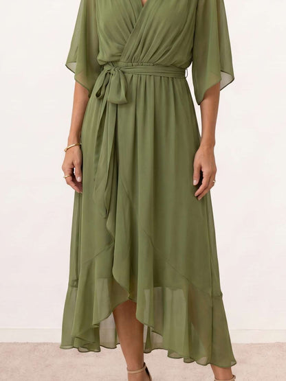 Mónica | Vestido midi cruzado con cinturón