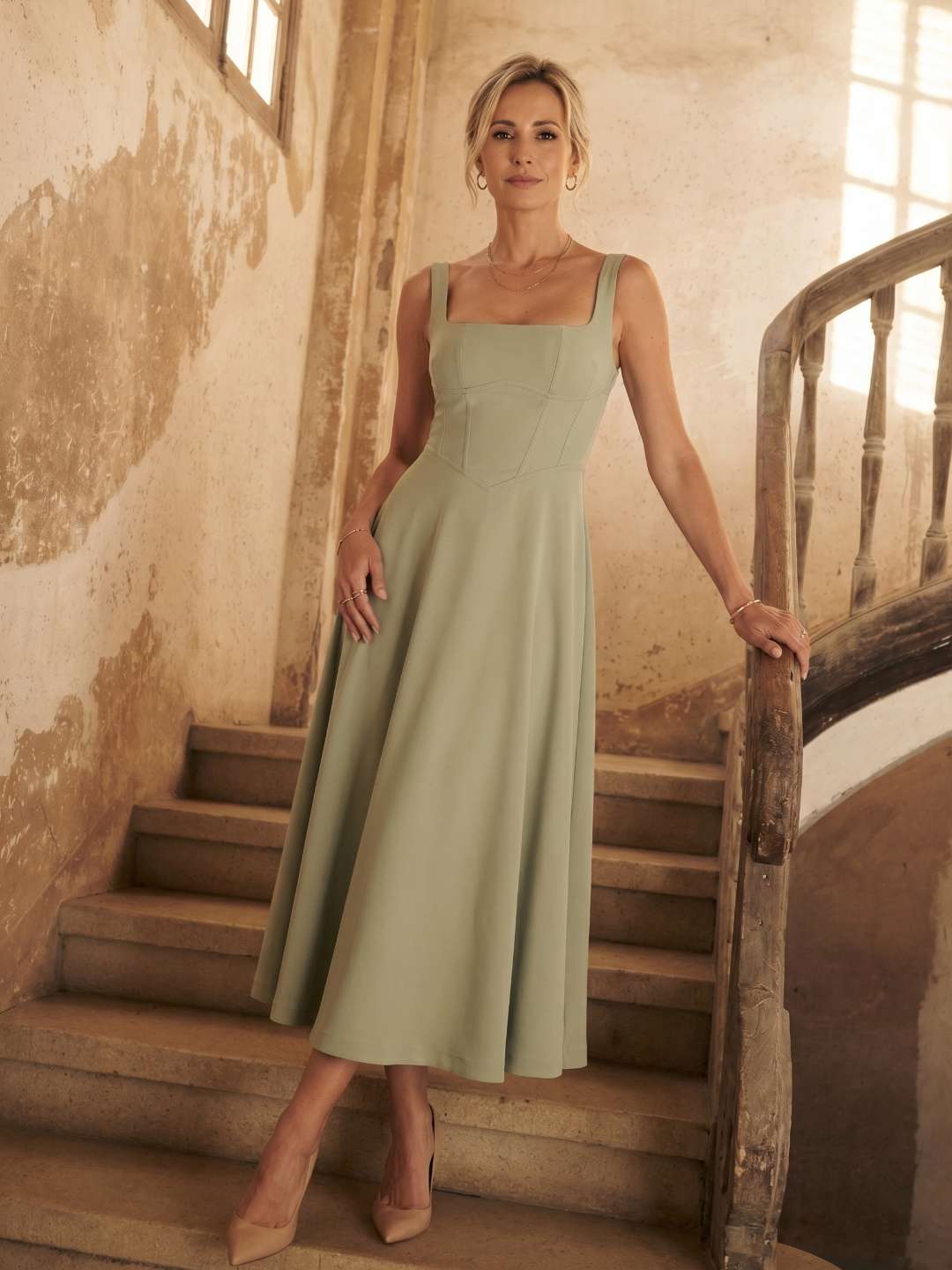 Scarlett | Vestido midi con escote cuadrado