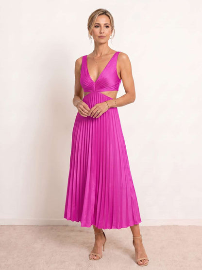 Celeste | Vestido midi plisado con escote en V