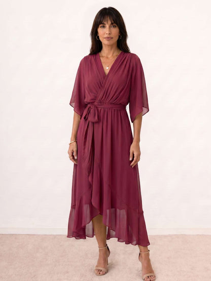 Mónica | Vestido midi cruzado con cinturón