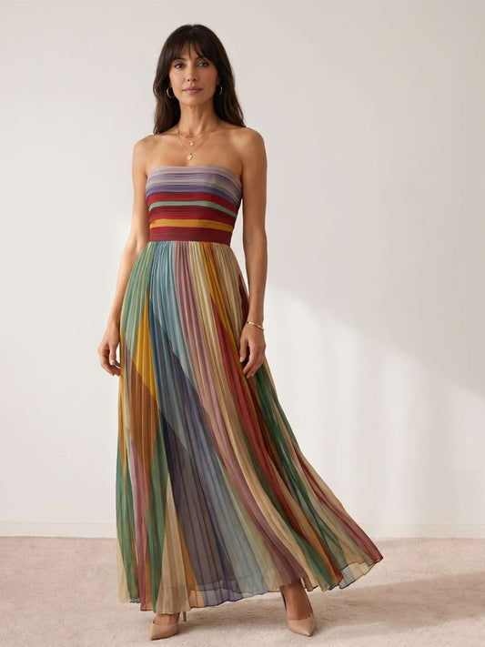 Fiorella | Vestido largo plisado multicolor