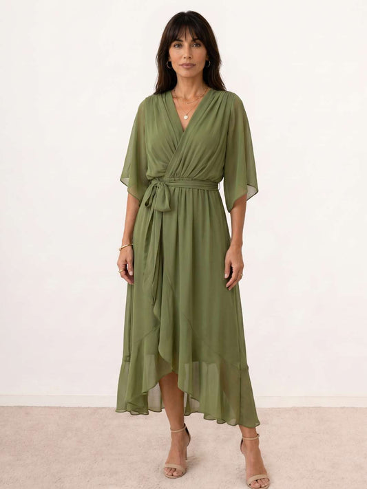 Mónica | Vestido midi cruzado con cinturón