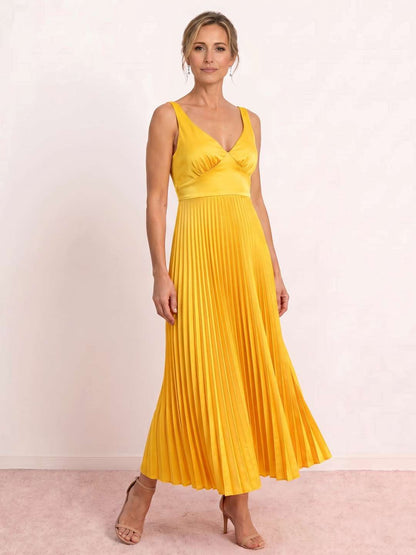 Vesta | Vestido midi plisado con escote en V