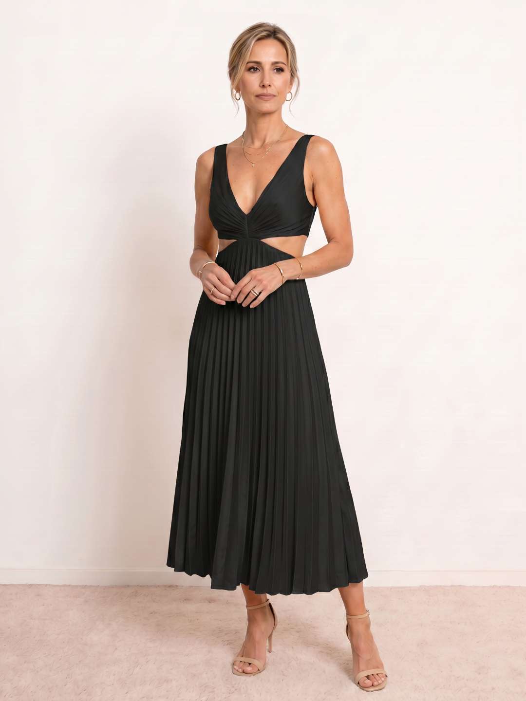 Celeste | Vestido midi plisado con escote en V