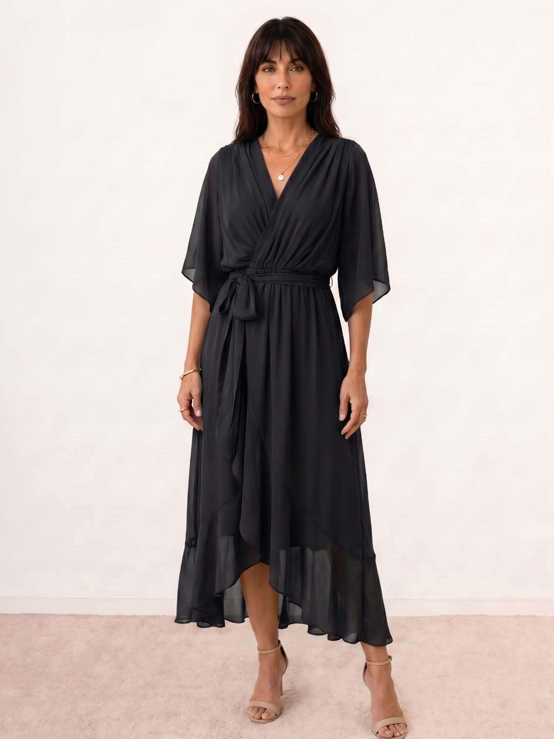 Mónica | Vestido midi cruzado con cinturón