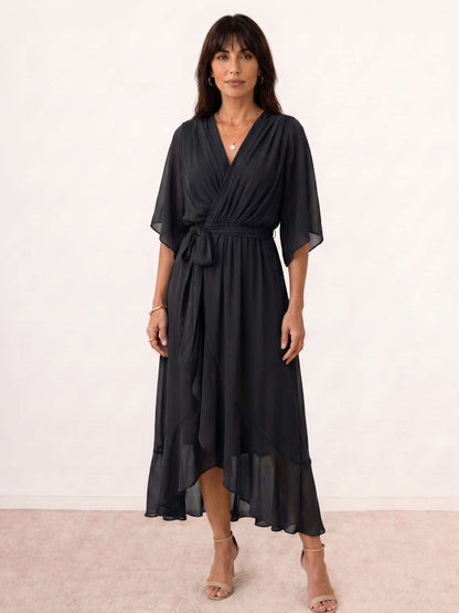 Mónica | Vestido midi cruzado con cinturón