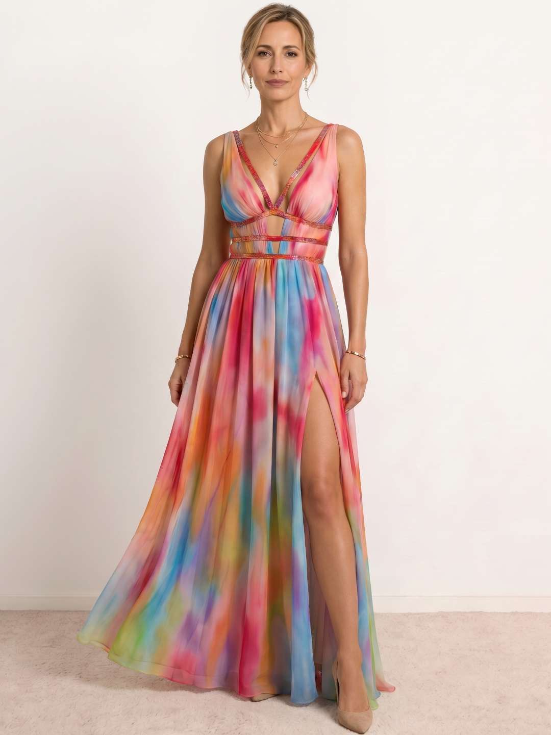 Freya | Vestido largo estampado efecto acuarela