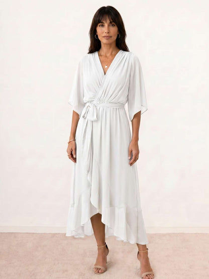 Mónica | Vestido midi cruzado con cinturón